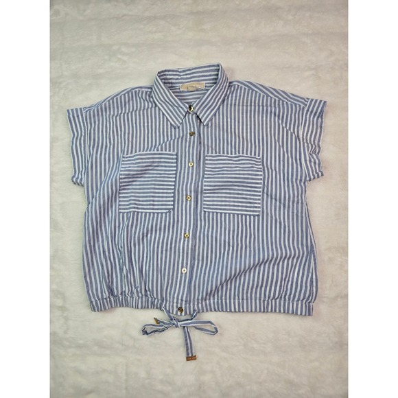Michael Kors Tops - Michael Kors Blue White Striped Tie Front Button Down Shirt M Resortwear‎
